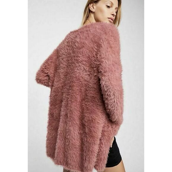 Free People Mauve Fuzzy Open Cardigan Sweater Sz M, Boho, Grunge - Picture 3 of 14